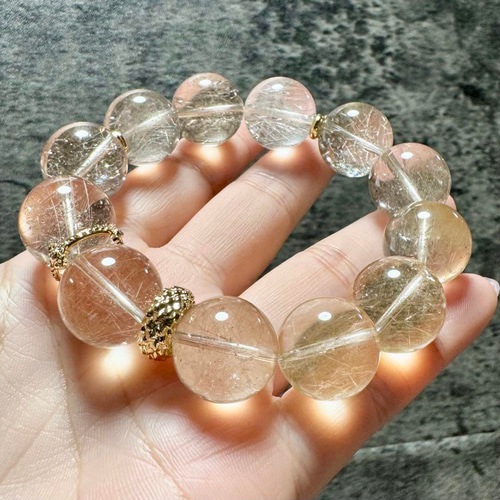 サゲニティッククォーツ 16mm 大玉 ブレスレット 天然石 ブレスレット