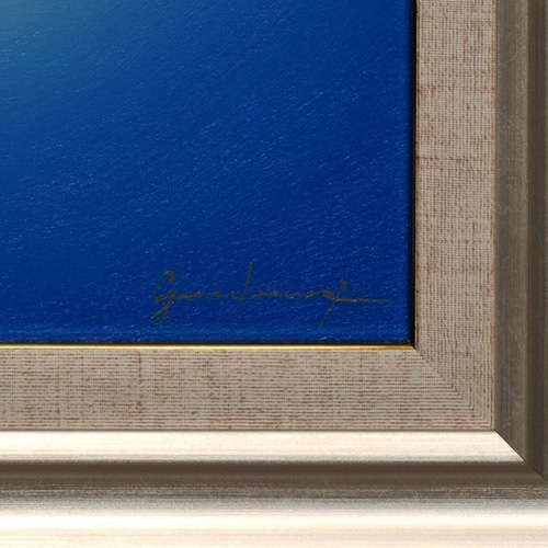 F4額装タテ46.9cm○がんどうあつし絵画油絵青プラチナシルバー銀光冷静