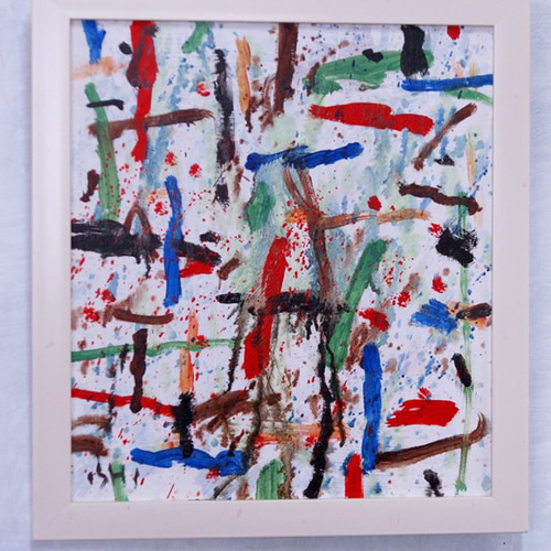 抽象画 現代アート 「彩-49」 色紙に油彩の抽象画 その他インテリア