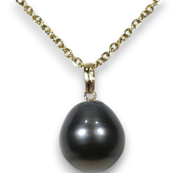 黒真珠ペンダントトップ 18金（K18）枠タヒチ南洋黒蝶真珠約12.5mm