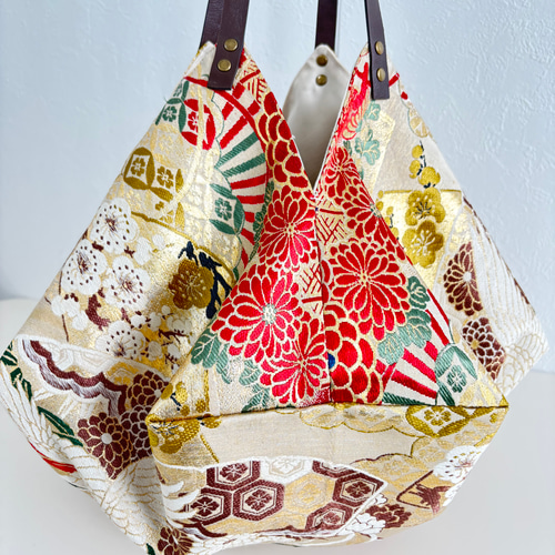 帯リメイクバッグ あずま袋、風呂敷袋、エコバッグ、ショッピング