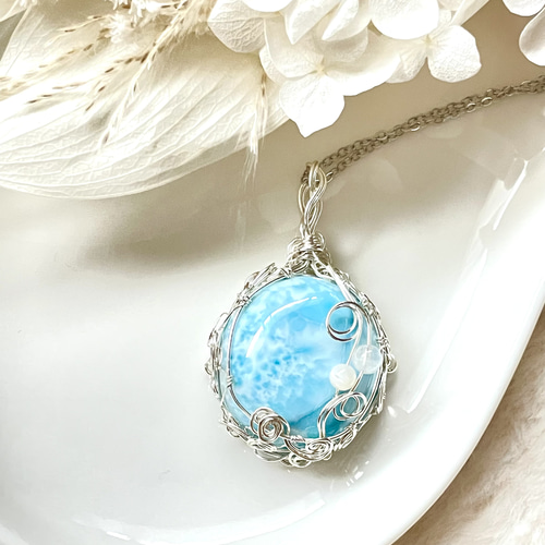 ラリマー 丸型 ペンダントトップ(天然石 天然石アクセサリー 一点物