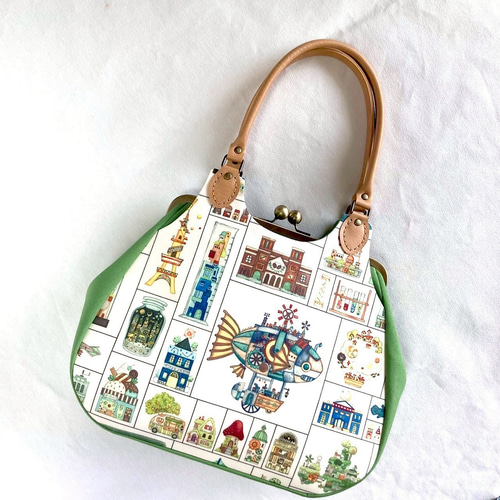 受注製作】あおりがま口バッグ＊大容量＊空想街雑貨店空想街図鑑の生地