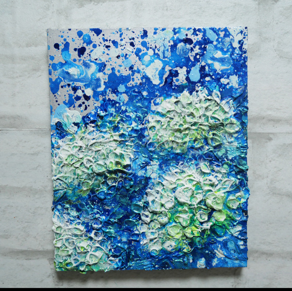 油絵 油彩 油彩画 絵 絵画【梅雨の水たまり白い紫陽花】 絵画 HR