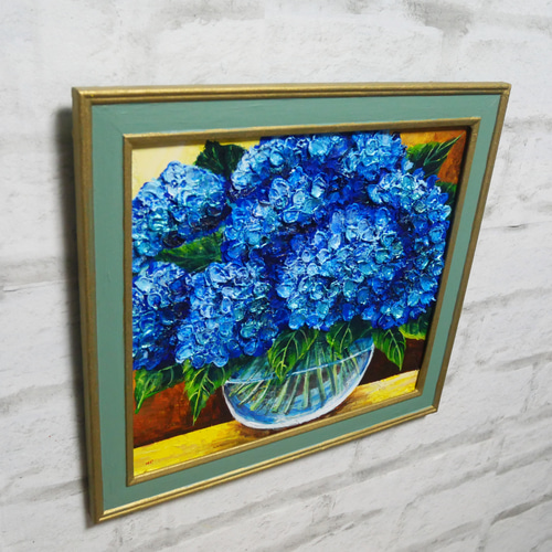 油絵 油彩 油彩画 絵 絵画【青い紫陽花】 絵画 HR 通販 19341822