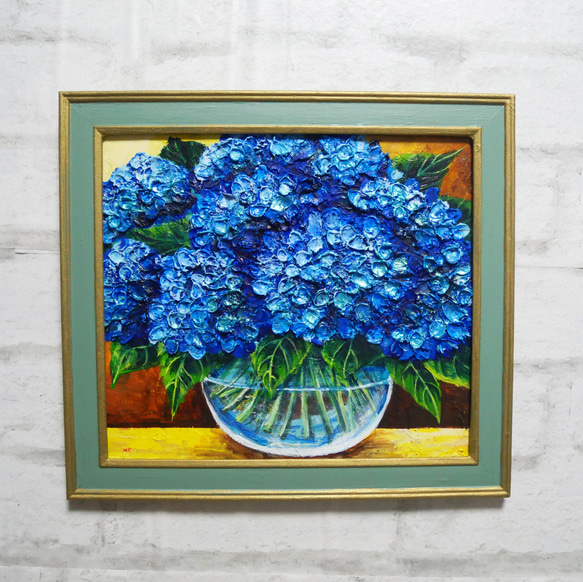 油絵 油彩 油彩画 絵 絵画【青い紫陽花】 絵画 HR 通販 19341822