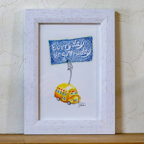 ハガキサイズ ほのぼの癒しのオリジナル手描き色鉛筆画 毎日が新しい日