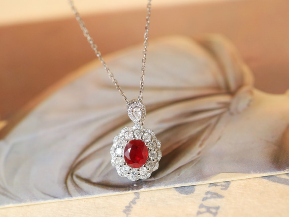 天然ダイヤモンド付きルビーペンダントトップk18 3912 ペンダント