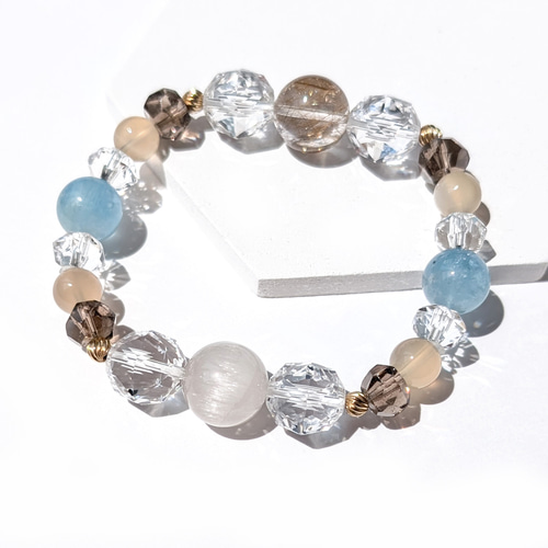 High quality／ホワイトサゲニティッククォーツ×シルバールチル×アクア