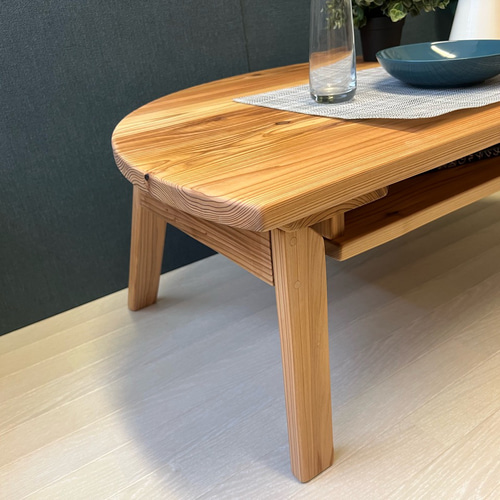 送料無料】 ローテーブル 半円 収納付き90cm 60cm 杉 折り畳み脚