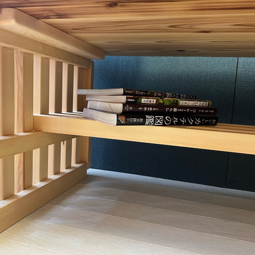 送料無料】 ローテーブル 和風 木組縦格子 収納付き90cm 45cm 杉