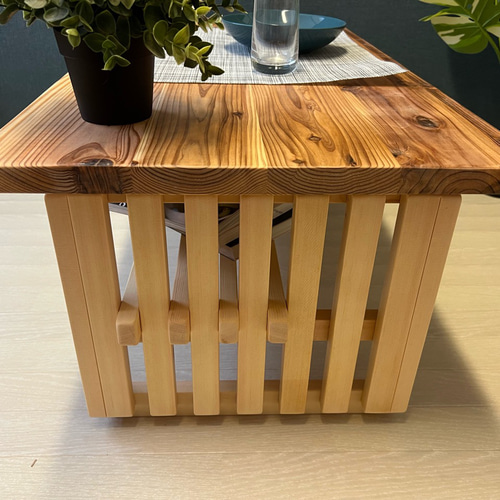 送料無料】 ローテーブル 和風 木組縦格子 収納付き90cm 45cm 杉