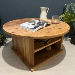 送料無料】 ローテーブル 和風 木組縦格子 収納付き90cm 45cm 杉