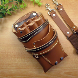 手縫い 本革 7丁差し シザーケース (ライトグレー×カラフル ) SCA-110