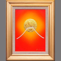 アトリエ富士吉田から金の赤富士○がんどうあつし絵画油絵F6号額縁付