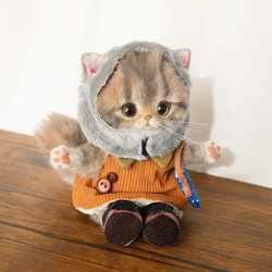 アートドール 三毛猫 羊毛フェルト フェイクファー テディキャット 本