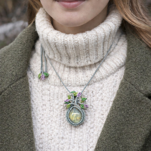 ラブラドライト』生命の樹マクラメ編トップネックレス ネックレス