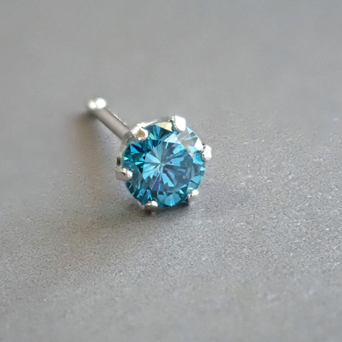 Pt900 ブルーダイヤ片耳ピアス ピアス（スタッド・一粒） ジュエリー