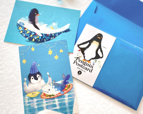 ペンギンポストカード［みずいろセット］5枚入り ポストカード naonote