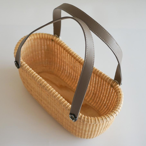 ナンタケットバスケット・バントレイ・グレージュ本革ハンドル かご