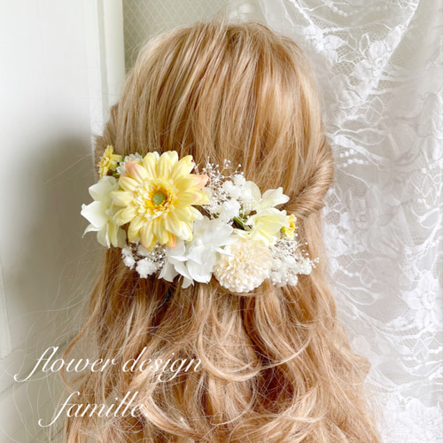 クリーム イエロー ガーベラプリンセスの髪飾り ✧ ヘッドドレス