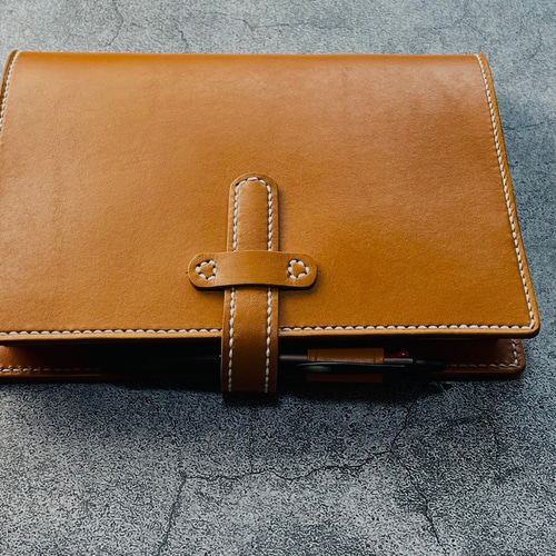 手縫】おおきいほぼ日5年手帳用キャメル色本革手帳カバー※アジャスト