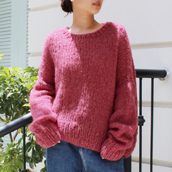 ◉軽ふわ手編みニット◉モヘアショートセーター 茜色(ピンク系
