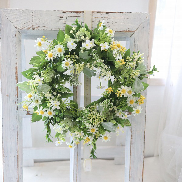 【現品のみ　　お花の中で演奏会】季節のリース　シーグラスアート　ナチュラル