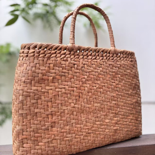 国産山葡萄籠バッグ 手作り 山葡萄かごバッグ 網代編み Lサイズ 目隠し