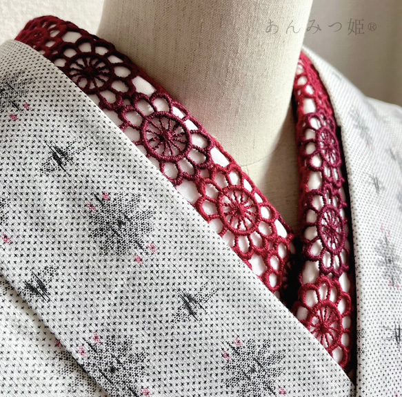 あつ◇ 507y12,小物類,レース半衿,12v65 レース半衿 お花レース えんじ