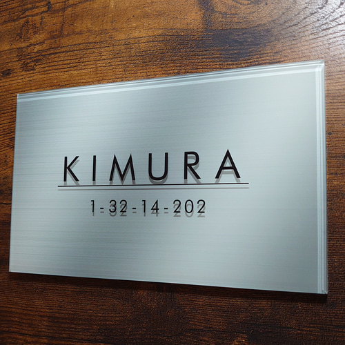 屋外対応】ステンレスシルバー調アクリル表札＊透明4辺45度斜め