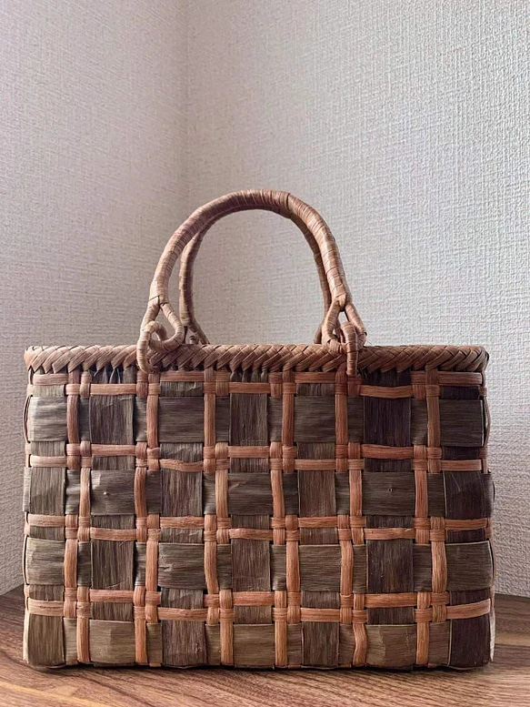 くるみかごバッグ 山葡萄かごバッグ 手作り胡桃籠バッグ 山葡萄籠