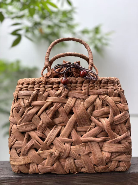 国産山葡萄 山葡萄かごバッグ 手作り 籠バッグ 乱れ編み 内布あり 和服