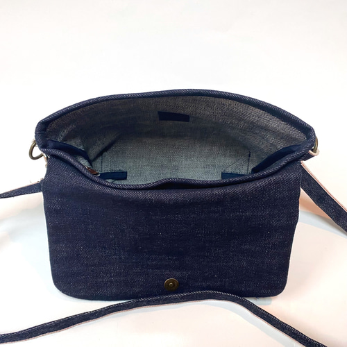 藍染め刺し子と岡山デニムのバイカラー2wayミニショルダーバッグ（菱形