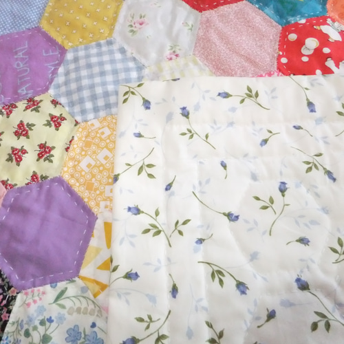 カラフルパッチワークキルト☆ヘキサゴンキルト その他インテリア雑貨