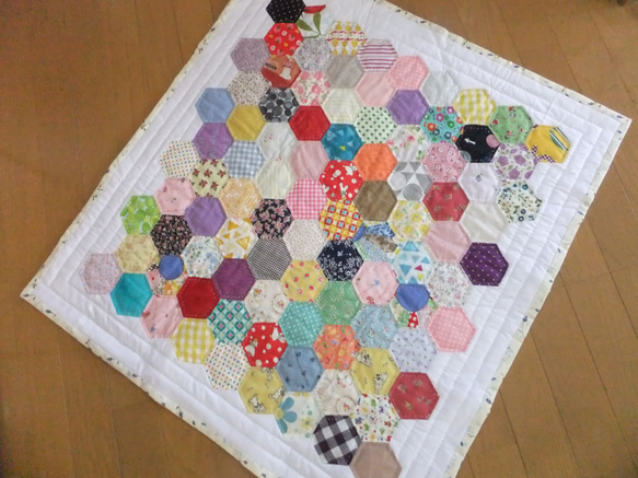 カラフルパッチワークキルト☆ヘキサゴンキルト その他インテリア雑貨