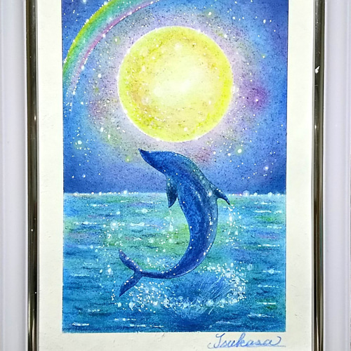 海とイルカのパステルアート Close to the Moon(クロス・トゥ・ムーン