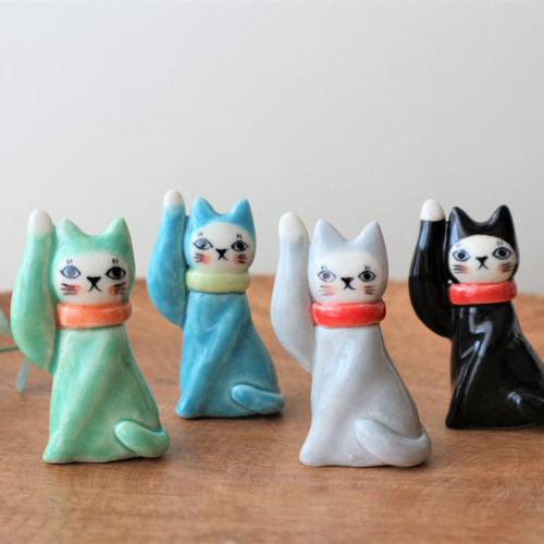 フランスの招き猫 グレー / 黒色 〈 リニューアル 〉 その他置物 福雪