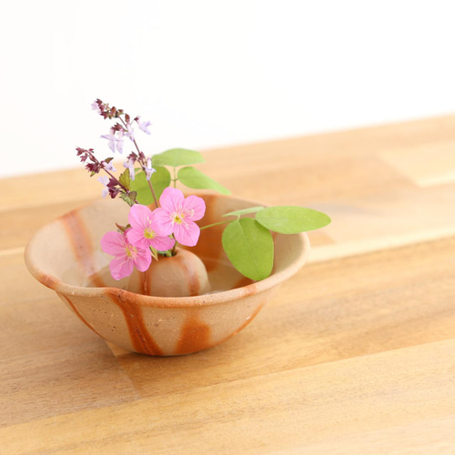 備前焼 穴あき玉一輪（3個セット）【緋襷】【陶器・花器・花入れ