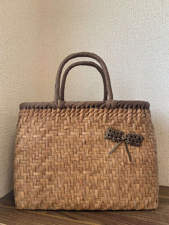 山葡萄かごバッグ 手作りかごバッグ 網代編み Lサイズ 内布付き