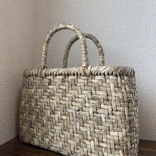 胡桃皮かごバッグ 胡桃表皮 くるみ籠バッグ 網代編み 定番 内布あり