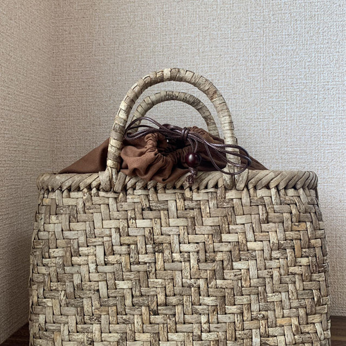 胡桃皮かごバッグ 胡桃表皮 くるみ籠バッグ 網代編み 定番 内布あり