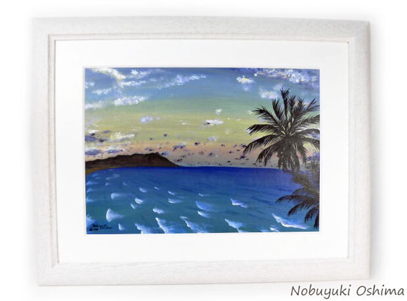 アクリル絵画「Waikiki Beach（2018）」原画額装品／海・ワイキキ