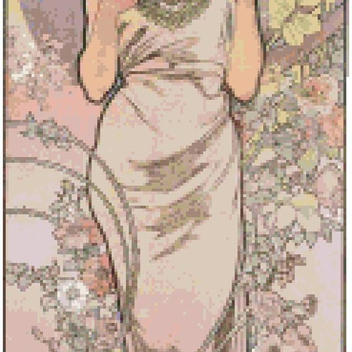 アルフォンス・ミュシャ 「四つの花－バラ」クロスステッチ刺繍図案