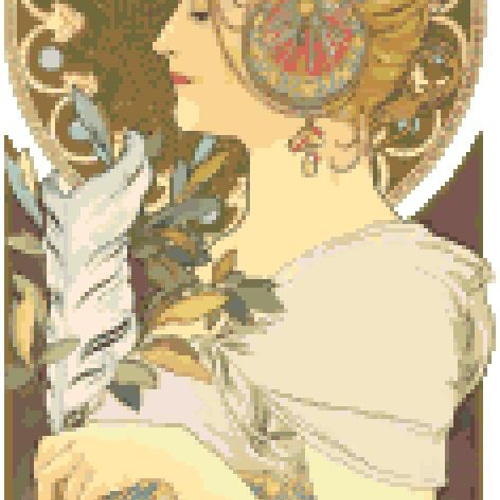 アルフォンス・ミュシャ「 羽根」クロスステッチ刺繍図案 リニューアル