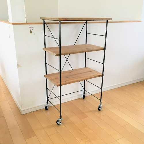 W60×D40×H100 キャスター付きシェルフ 可動式棚板 ワゴンシェルフ