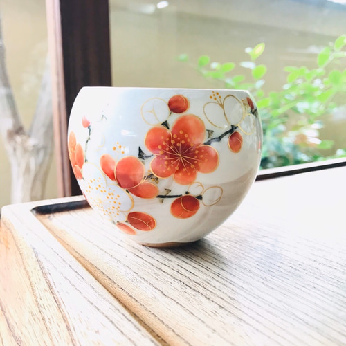 新品 未使用 箱入り陶庵 とうあん湯呑み 赤塗り紫陽花 京焼・清水焼 陶