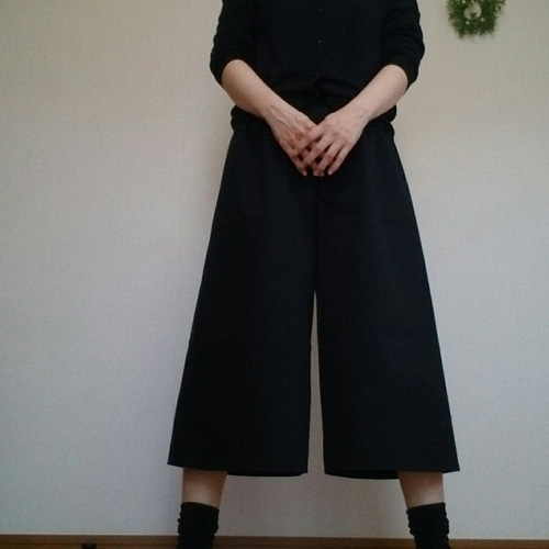 艶黒ブーツに似合う丈ガウチョパンツウエストゴム キュロット・ワイド