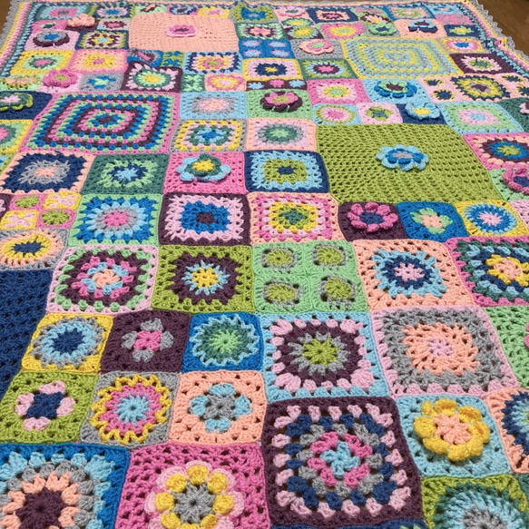 ハンドメイド 手編み クロシェ編み ベッドカバー シングル用 コットン