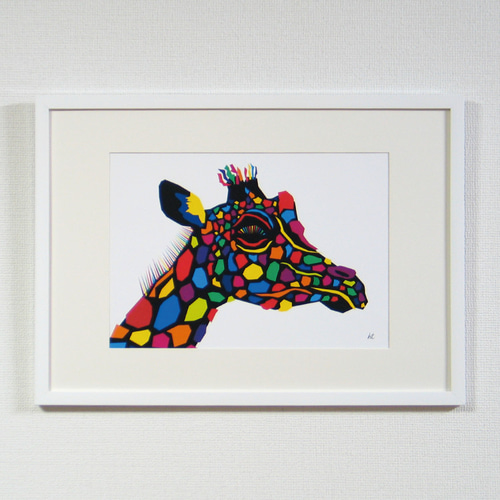 絵画 イラスト アート 動物 アニマル きりん キリン ジラフ A2